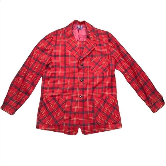 Vintage 60’s Pendleton red wool plaid button up blazer